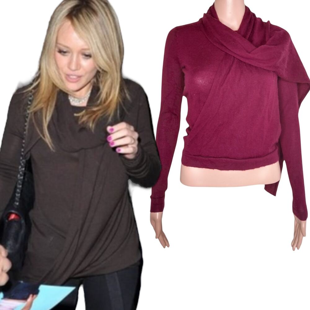 Theory Roland Wrap Cashmere Scarf Sweater XS Burgundy Y2K Hilary Duff Vintage